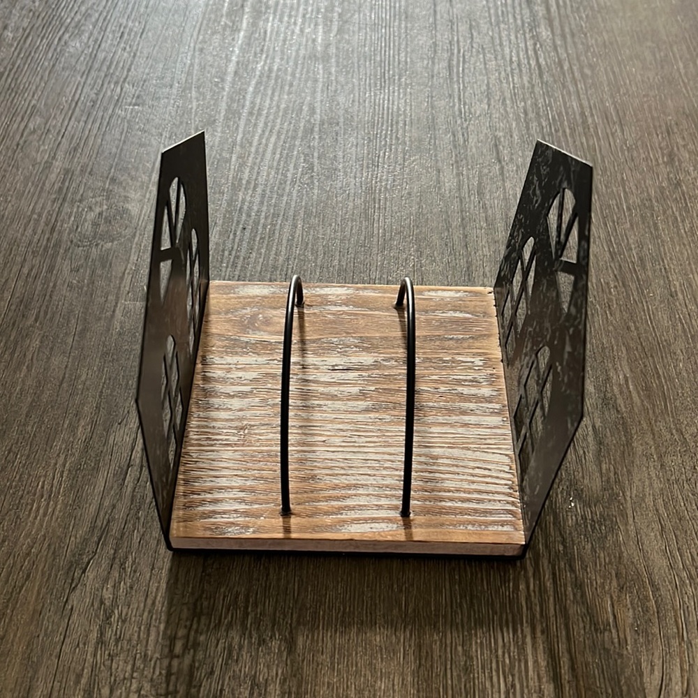 NWT TABLE DECOR NAPKIN PLATE MAIL HOLDER METAL & WOOD FARMHOUSE RUSTIC